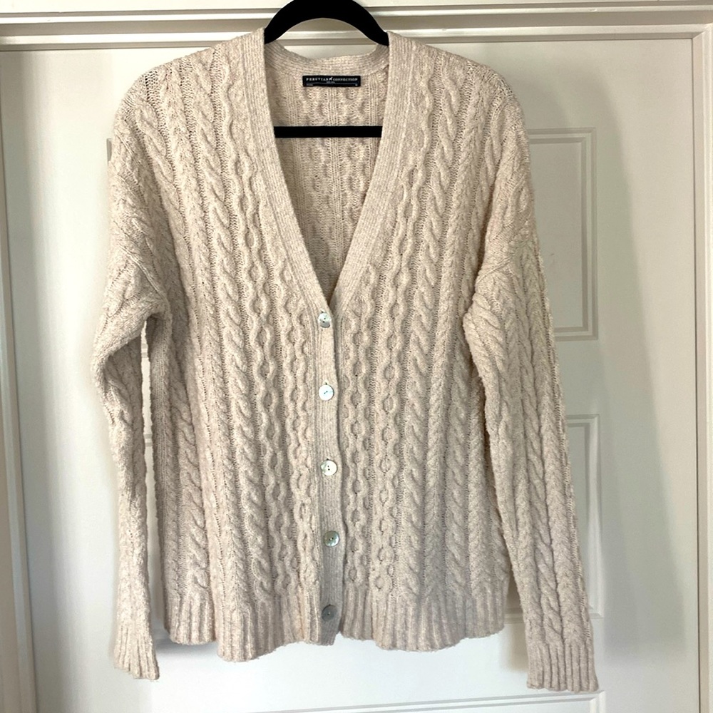 Peruvian Connection Pima Cotton Ivory Cabled Cardigan - Size M